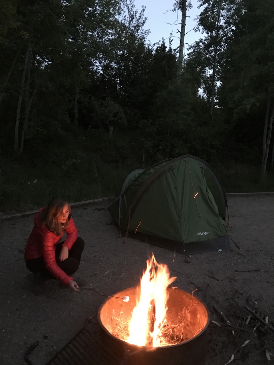 smores campfire by the tent
